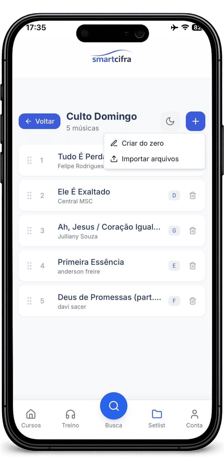 Opção de importar arquivos de cifras no SmartCifra