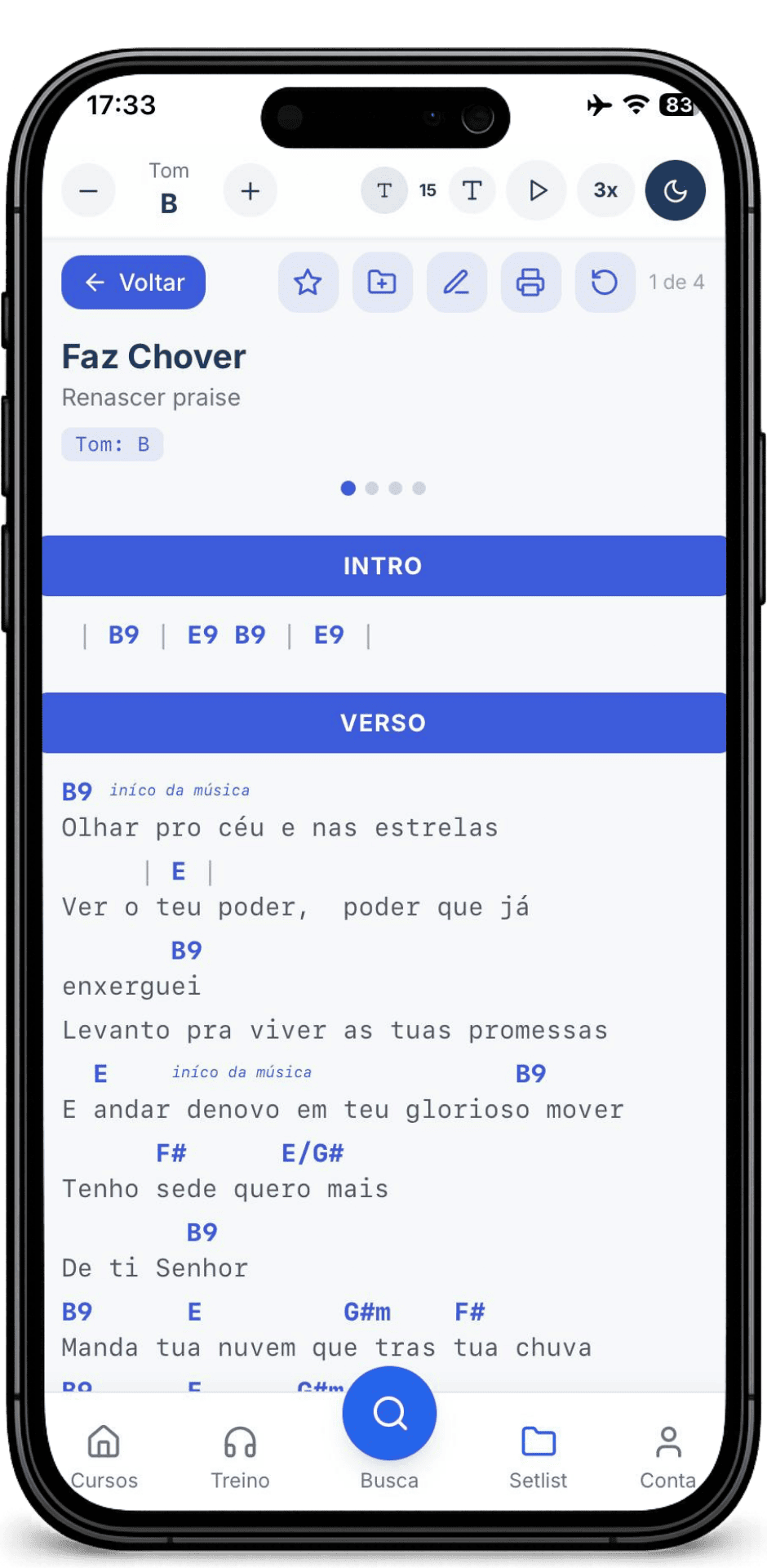Cifra importada e pronta para tocar no SmartCifra