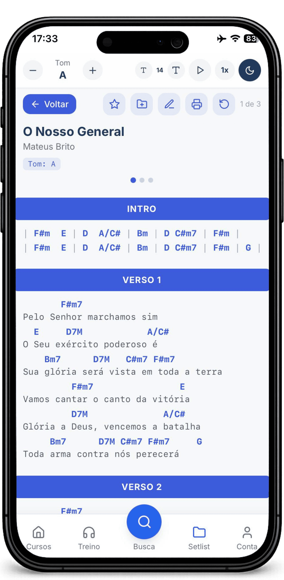 Cifra aberta no SmartCifra com botão de imprimir
