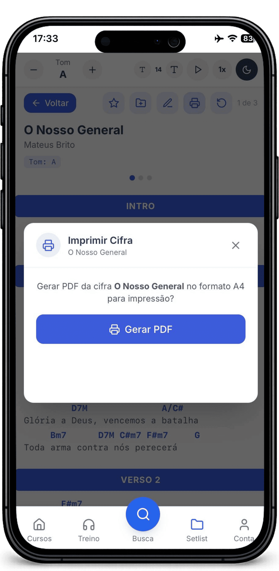 Modal de gerar PDF da cifra no SmartCifra