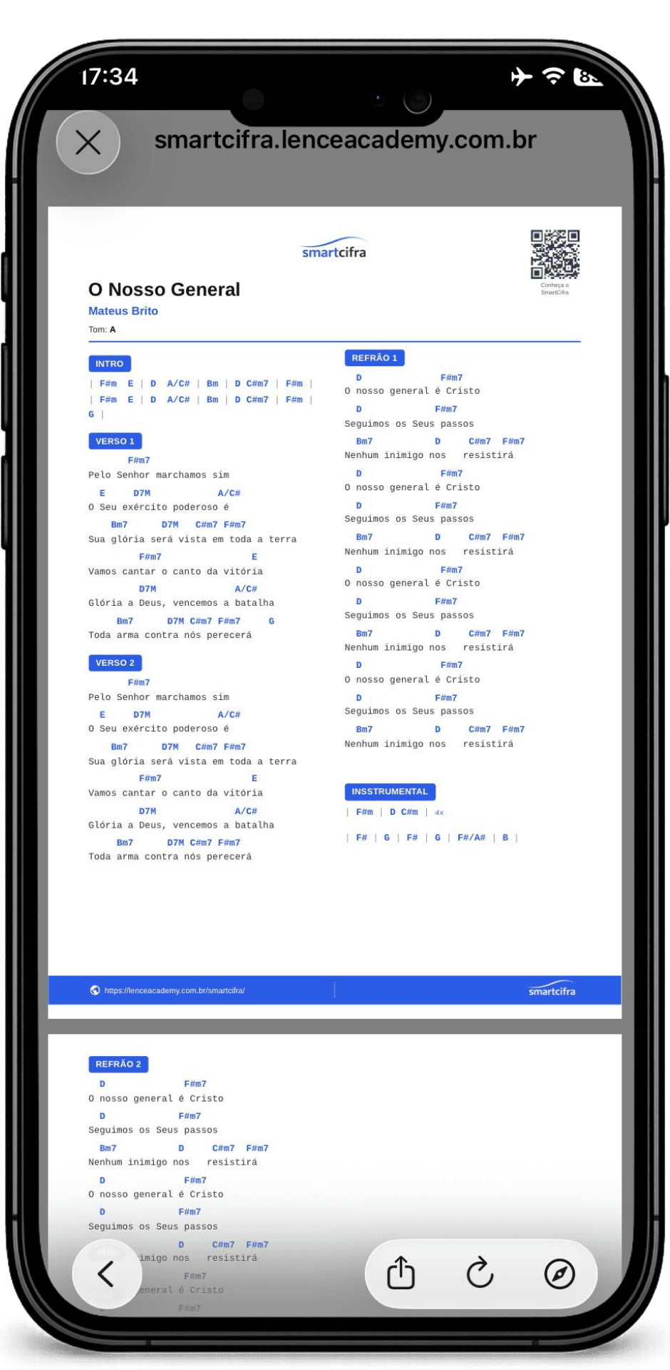 PDF da cifra gerado pelo SmartCifra formatado em A4 para impressão