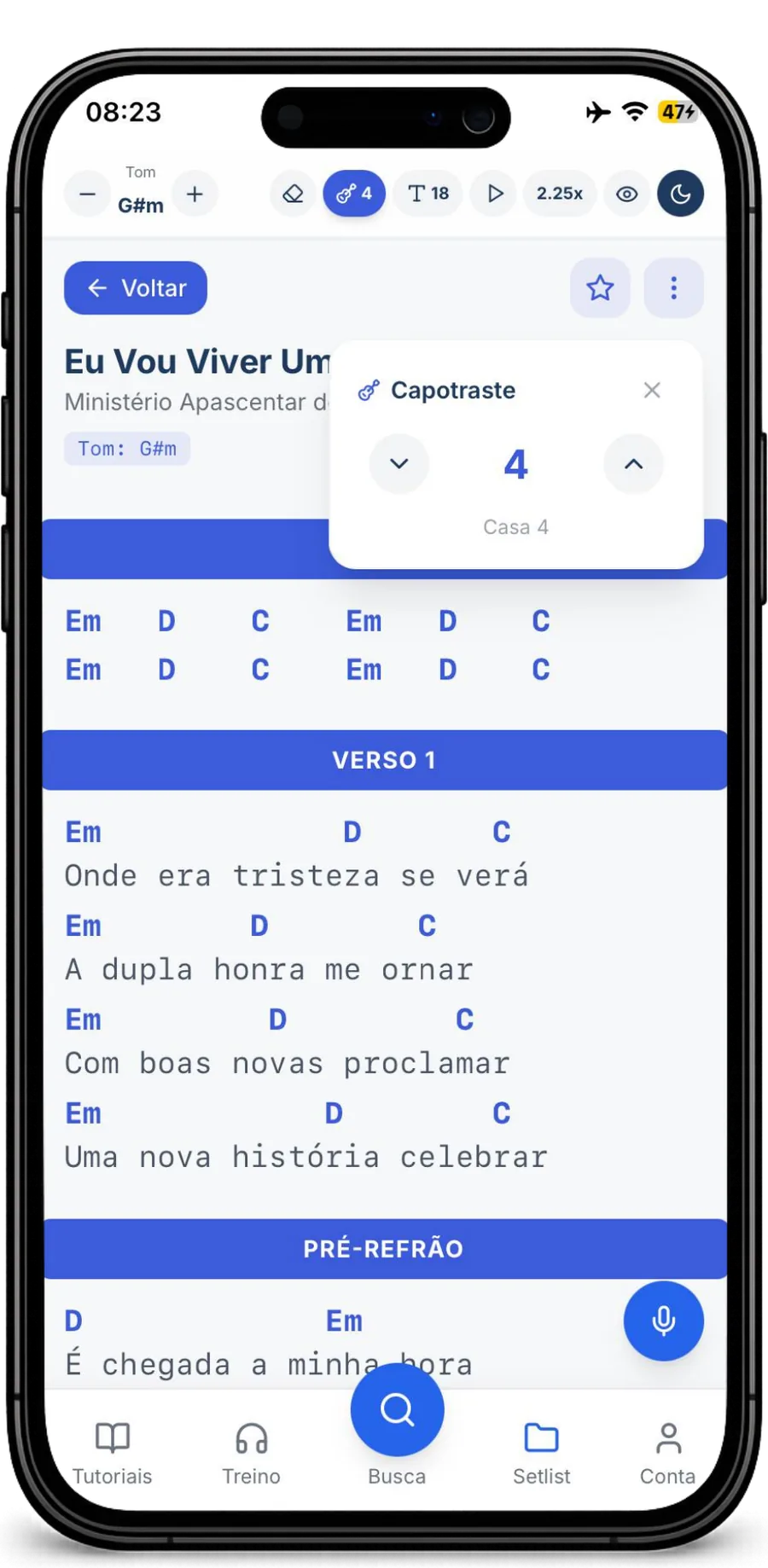 Capotraste Inteligente do SmartCifra recalculando os acordes para a casa do capo