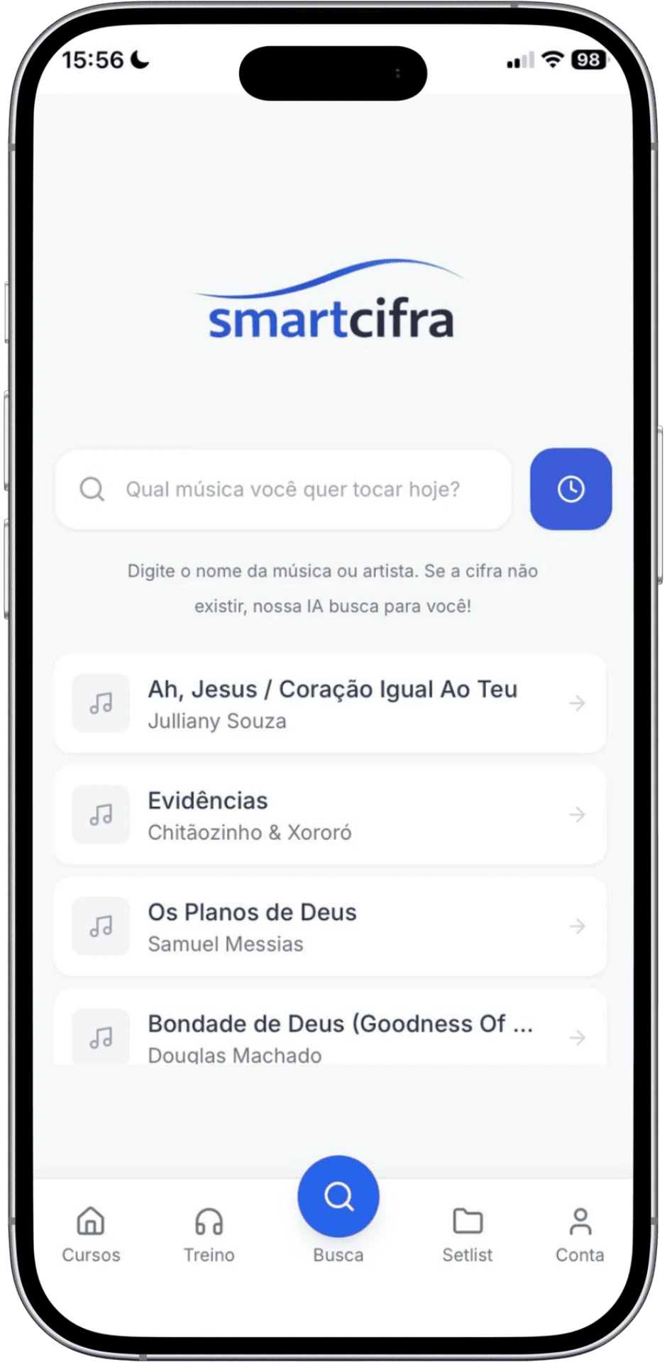 Histórico de cifras acessadas recentemente no SmartCifra