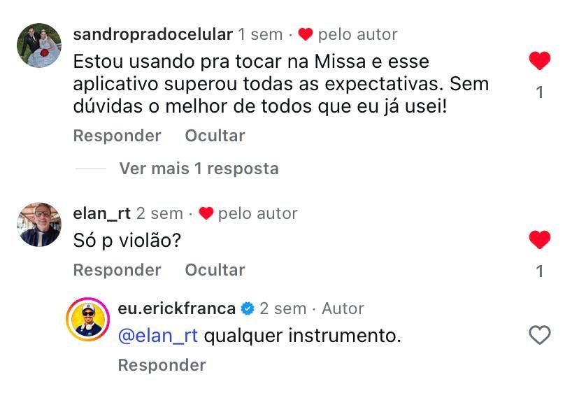 Comentário de músico no Instagram do SmartCifra