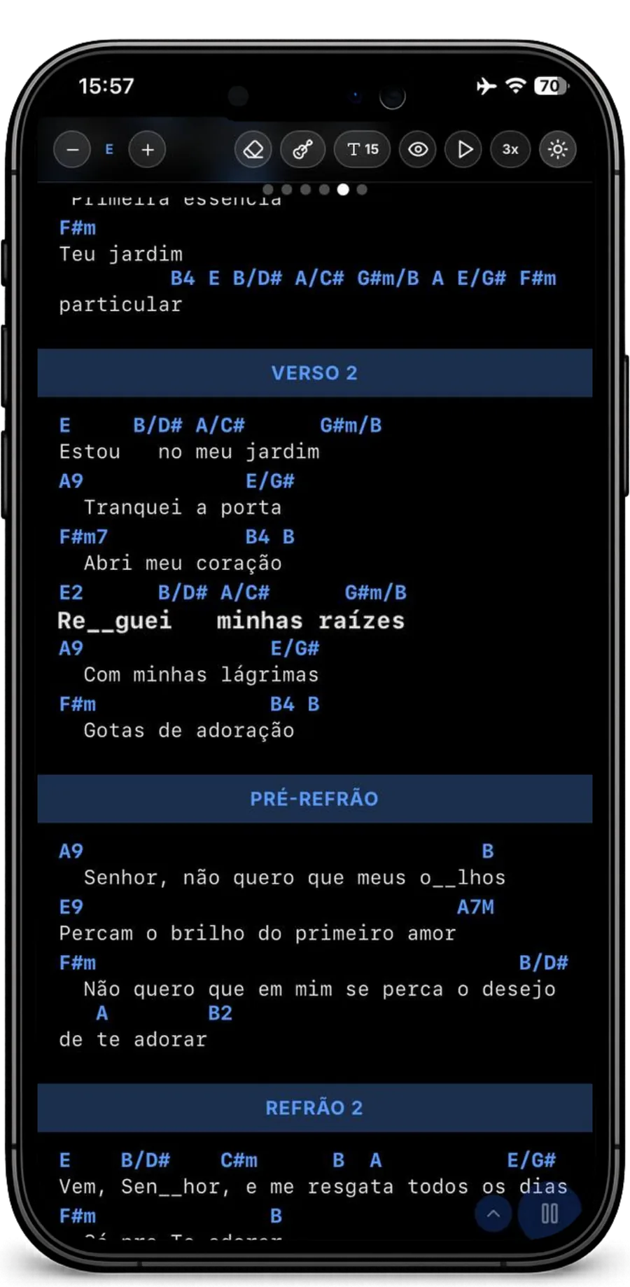 Smart Scroll rolando a cifra sozinha em sincronia com o áudio no SmartCifra